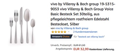 vivo by Villeroy & Boch group 19-5315-9053 Basic Besteck-Set, 30-teilig - jetzt 26% billiger vivo by Villeroy & Boch group 19-5315-9053 Basic Besteck-Set, 30-teilig - jetzt 26% billiger