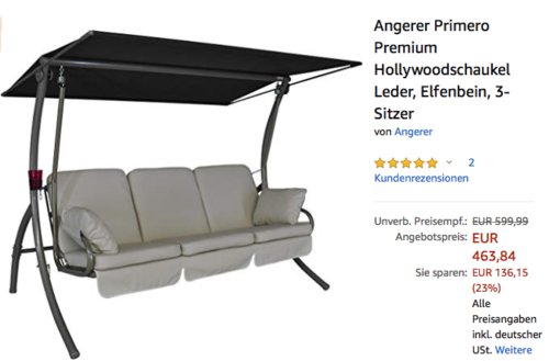 Angerer Primero Premium Hollywoodschaukel, Elfenbein Angerer Primero Premium Hollywoodschaukel, Elfenbein