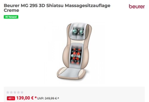 Beurer MG 295 3D Shiatsu Massagesitzauflage, creme Beurer MG 295 3D Shiatsu Massagesitzauflage, creme