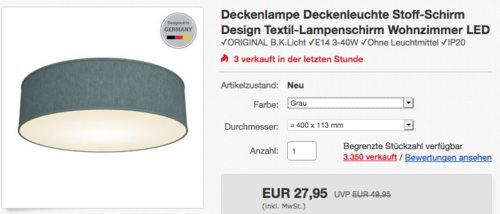B.K.Licht Deckenleuchte im Stoff-Schirm Design, 3-flammig, grau B.K.Licht Deckenleuchte im Stoff-Schirm Design, 3-flammig, grau