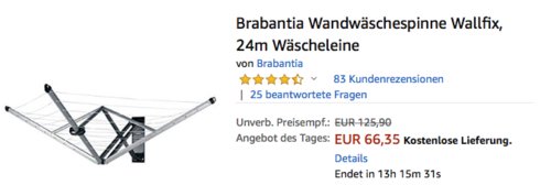Brabantia Wandwäschespinne "Wallfix", 24m Wäscheleine Brabantia Wandwäschespinne "Wallfix", 24m Wäscheleine