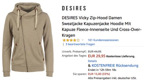 DESIRES Vicky Zip-Hood Damen Sweatjacke/Kapuzenjacke in versch. Farben und Größen - jetzt 14% billiger DESIRES Vicky Zip-Hood Damen Sweatjacke/Kapuzenjacke in versch. Farben und Größen - jetzt 14% billiger