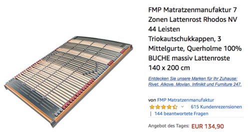 FMP Matratzenmanufaktur 7 Zonen Lattenrost "Rhodos NV" 140x200 cm FMP Matratzenmanufaktur 7 Zonen Lattenrost "Rhodos NV" 140x200 cm