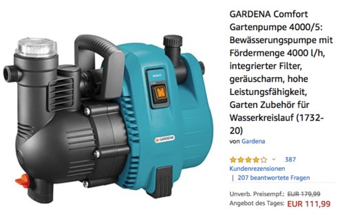 GARDENA Comfort Gartenpumpe 4000/5, Bewässerungspumpe mit Fördermenge 4000 l/h GARDENA Comfort Gartenpumpe 4000/5, Bewässerungspumpe mit Fördermenge 4000 l/h