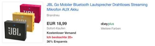 JBL Go Bluetooth Lautsprecher, versch. Farben JBL Go Bluetooth Lautsprecher, versch. Farben