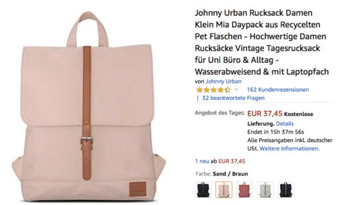 Johnny Urban "Mia" Damen Tagesrucksack mit Laptopfach, versch. Farben Johnny Urban "Mia" Damen Tagesrucksack mit Laptopfach, versch. Farben