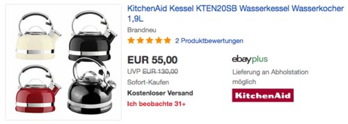 KitchenAid 1,9 Liter Wasserkessel KTEN20SB, versch. Farben - jetzt 7% billiger