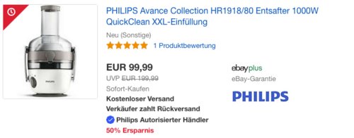 PHILIPS Avance Collection HR1918/80 Entsafter (neu und unbenutzt, aber leichte Verpackungsmängel können vorhanden sein) PHILIPS Avance Collection HR1918/80 Entsafter (neu und unbenutzt, aber leichte Verpackungsmängel können vorhanden sein)