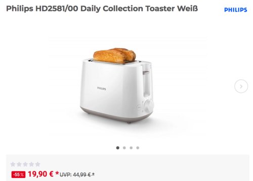Philips HD2581/00 Daily Collection Toaster, weiß - jetzt 15% billiger Philips HD2581/00 Daily Collection Toaster, weiß - jetzt 15% billiger
