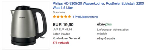 Philips HD9305/20 1,5 Liter Edelstahl-Wasserkocher, schwarz - jetzt 26% billiger Philips HD9305/20 1,5 Liter Edelstahl-Wasserkocher, schwarz - jetzt 26% billiger