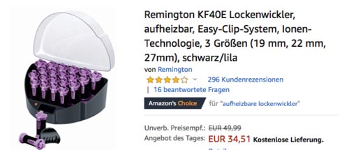 Remington KF40E Lockenwickler mit 20 Heißwickler in 3 Größen, schwarz/lila Remington KF40E Lockenwickler mit 20 Heißwickler in 3 Größen, schwarz/lila