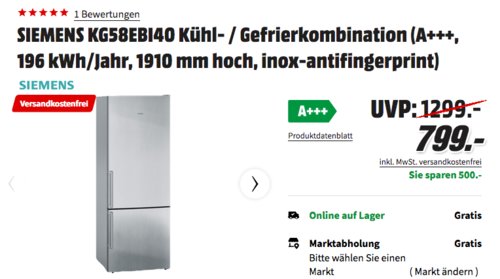 SIEMENS KG58EBI40 Kühl- / Gefrierkombination (A+++, 191 cm) SIEMENS KG58EBI40 Kühl- / Gefrierkombination (A+++, 191 cm)