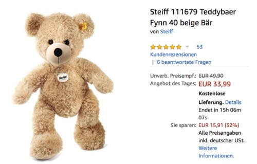 Steiff 111679 Teddybär "Fynn", 40 cm, beige Steiff 111679 Teddybär "Fynn", 40 cm, beige