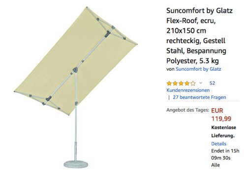Suncomfort by Glatz "Flex-Roof" 210x150 cm Sonnenschirm, beige Suncomfort by Glatz "Flex-Roof" 210x150 cm Sonnenschirm, beige
