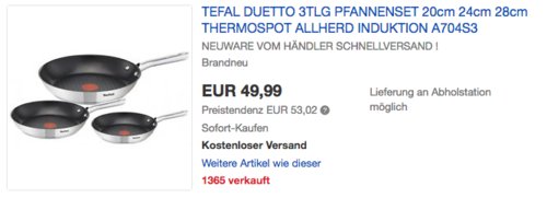 Tefal A704S3 Duetto Pfannen-Set (28cm, 24cm und 20cm) - jetzt 17% billiger Tefal A704S3 Duetto Pfannen-Set (28cm, 24cm und 20cm) - jetzt 17% billiger