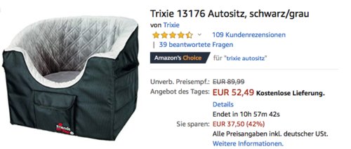 Trixie 13176 Autositz für kleine Hunde Trixie 13176 Autositz für kleine Hunde