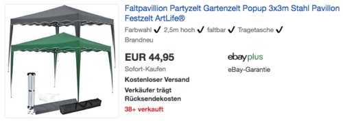 ArtLife Faltpavillon "Vivara" 3x3 m mit Tragetasche, grau oder grün - jetzt 22% billiger