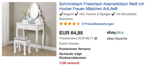ArtLife Schminktisch/Kosmetiktisch "Lena" mit Hocker und Hocker, weiß ArtLife Schminktisch/Kosmetiktisch "Lena" mit Hocker und Hocker, weiß