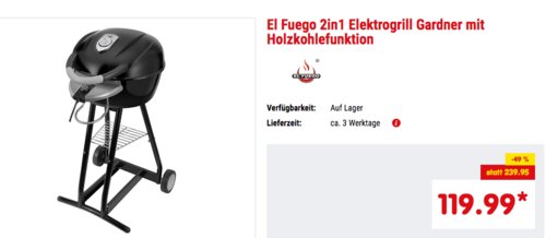 El Fuego 2in1 Elektrogrill "Gardner" mit Holzkohlefunktion El Fuego 2in1 Elektrogrill "Gardner" mit Holzkohlefunktion