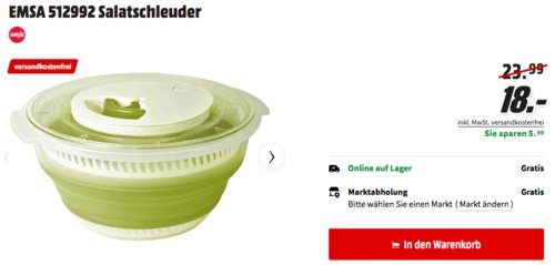 Emsa 512991 Falt-Salatschleuder 4,0 L, grün - jetzt 18% billiger Emsa 512991 Falt-Salatschleuder 4,0 L, grün - jetzt 18% billiger