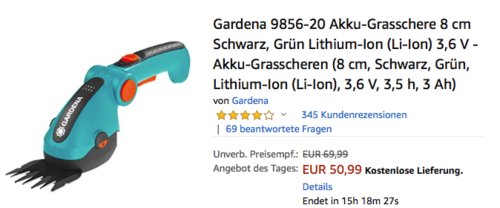 Gardena 9856-20 Akku-Grasschere, 8 cm Arbeitsbreite Gardena 9856-20 Akku-Grasschere, 8 cm Arbeitsbreite