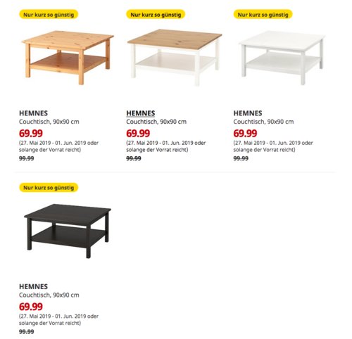 IKEA Kaarst - HEMNES Couchtisch, 90x90 cm, versch. Farben IKEA Kaarst - HEMNES Couchtisch, 90x90 cm, versch. Farben