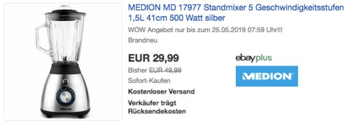 MEDION MD 17977 Standmixer mit 5 Geschwindigkeitsstufen, 500 Watt MEDION MD 17977 Standmixer mit 5 Geschwindigkeitsstufen, 500 Watt