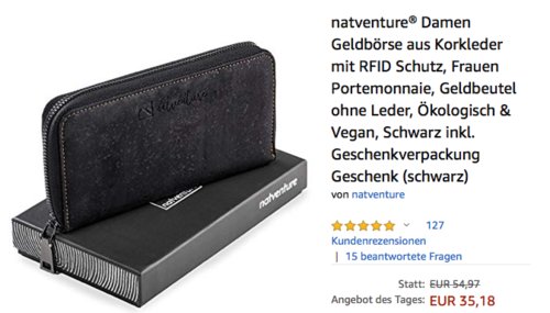 natventure® Damen Geldbörse aus Korkleder mit RFID Schutz, schwarz natventure® Damen Geldbörse aus Korkleder mit RFID Schutz, schwarz
