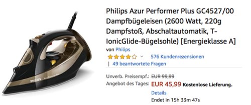 Philips Azur Performer Plus GC4527/00 Dampfbügeleisen, 2600 Watt Philips Azur Performer Plus GC4527/00 Dampfbügeleisen, 2600 Watt
