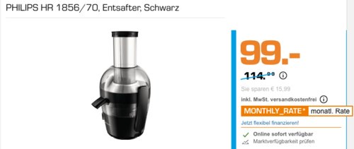 PHILIPS HR 1856/70 Entsafter inkl. Saftbehälter, 800 Watt - jetzt 14% billiger