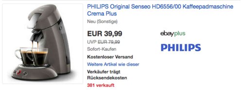 PHILIPS Original Senseo HD6556/00 Kaffeepadmaschine Crema Plus ((neu und unbenutzt, aber leichte Verpackungsmängel können vorhanden sein) PHILIPS Original Senseo HD6556/00 Kaffeepadmaschine Crema Plus ((neu und unbenutzt, aber leichte Verpackungsmängel können vorhanden sein)