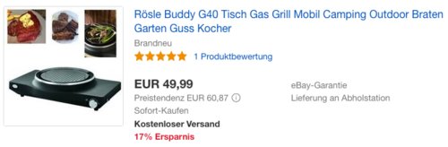 Rösle Buddy G40 Tisch-Gasgrill, 2,4 kW - jetzt 25% billiger