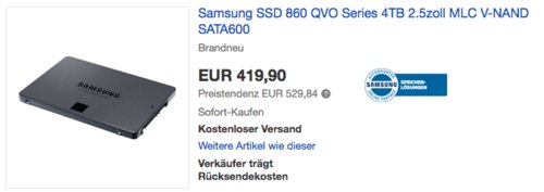 Samsung 860 QVO Series 4TB interne SSD-Festplatte Samsung 860 QVO Series 4TB interne SSD-Festplatte