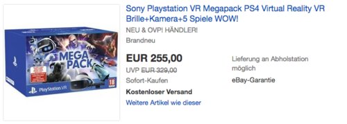 Sony Playstation VR Megapack - PS4 Virtual Reality VR Brille inkl. Kamera und 5 Spiele Sony Playstation VR Megapack - PS4 Virtual Reality VR Brille inkl. Kamera und 5 Spiele