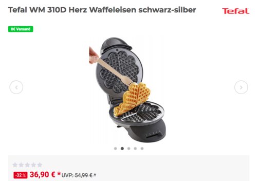 Tefal WM 310D Herzwaffeleisen, 20 cm Durchmesser - jetzt 10% billiger Tefal WM 310D Herzwaffeleisen, 20 cm Durchmesser - jetzt 10% billiger
