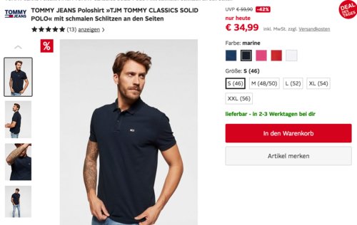 TOMMY JEANS Herren Poloshirt "TJM TOMMY CLASSICS SOLID POLO", versch. Farben und Größen TOMMY JEANS Herren Poloshirt "TJM TOMMY CLASSICS SOLID POLO", versch. Farben und Größen
