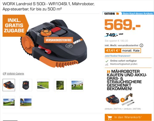 WORX Landroid S 500i - WR104SI.1 Mähroboter inkl. Worx WG801E 20V Gras- und Strauchschere WORX Landroid S 500i - WR104SI.1 Mähroboter inkl. Worx WG801E 20V Gras- und Strauchschere