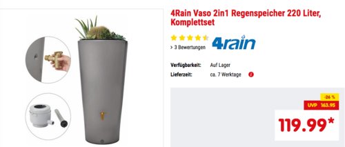 4Rain Vaso 2in1 Regenspeicher 220 Liter, Komplettset 4Rain Vaso 2in1 Regenspeicher 220 Liter, Komplettset