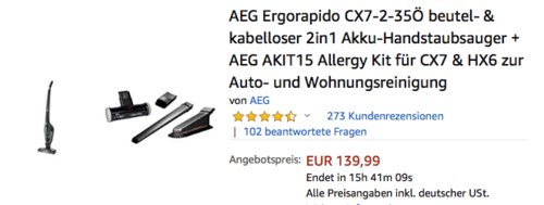 AEG Ergorapido CX7-2-35Ö 2in1 Akku-Handstaubsauger inkl. AEG AKIT15 Allergy Kit für CX7 & HX6 zur Auto- und Wohnungsreinigung AEG Ergorapido CX7-2-35Ö 2in1 Akku-Handstaubsauger inkl. AEG AKIT15 Allergy Kit für CX7 & HX6 zur Auto- und Wohnungsreinigung