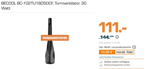 BECOOL BC-102TU1805DCF Turmventilator, 12 Geschwindigkeitsstufen - jetzt 23% billiger