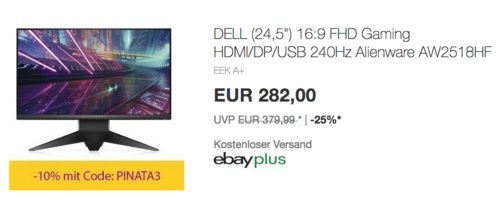 DELL Alienware AW2518HF 62,2cm (24,5") Gaming Monitor (1 ms, 1x DP, 1x HDMI) DELL Alienware AW2518HF 62,2cm (24,5") Gaming Monitor (1 ms, 1x DP, 1x HDMI)