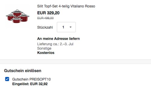 Ebay - 10% Rabatt auf ausgewählte Artikel: z.B. Silit Vitaliano Rosso Topfset, 4-teilig, rot - jetzt 10% billiger Ebay - 10% Rabatt auf ausgewählte Artikel: z.B. Silit Vitaliano Rosso Topfset, 4-teilig, rot - jetzt 10% billiger