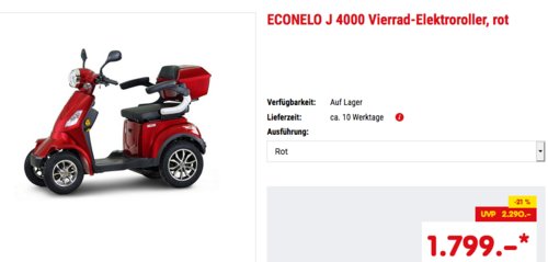 ECONELO J 4000 Vierrad-Elektroroller, rot oder braun ECONELO J 4000 Vierrad-Elektroroller, rot oder braun