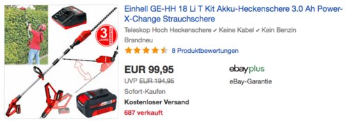 Einhell GE-HH 18 Li T Akku-Heckenschere Set inkl. 1 x 3,0 Ah Akku und Ladegerät Einhell GE-HH 18 Li T Akku-Heckenschere Set inkl. 1 x 3,0 Ah Akku und Ladegerät
