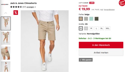 Jack & Jones Herren Chinoshorts, versch. Farben und Größen Jack & Jones Herren Chinoshorts, versch. Farben und Größen