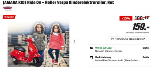 JAMARA KIDS Ride On Roller Vespa Kinderelektroroller, rot JAMARA KIDS Ride On Roller Vespa Kinderelektroroller, rot
