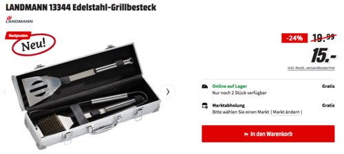 LANDMANN 13344 Edelstahl-Grillbesteck im Koffer, 3-teilig LANDMANN 13344 Edelstahl-Grillbesteck im Koffer, 3-teilig
