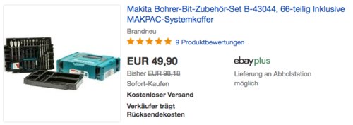 Makita B-43044 Bohrer-Bit-Zubehör-Set inkl. MAKPAC-Koffer, 66-teilig Makita B-43044 Bohrer-Bit-Zubehör-Set inkl. MAKPAC-Koffer, 66-teilig
