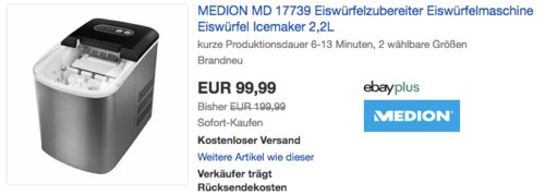 MEDION MD 17739 Eiswürfelzubereiter, 2 wählbare Größen, 2,2L MEDION MD 17739 Eiswürfelzubereiter, 2 wählbare Größen, 2,2L