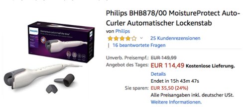 Philips BHB878/00 MoistureProtect Auto-Curler, automatischer Lockenstab Philips BHB878/00 MoistureProtect Auto-Curler, automatischer Lockenstab